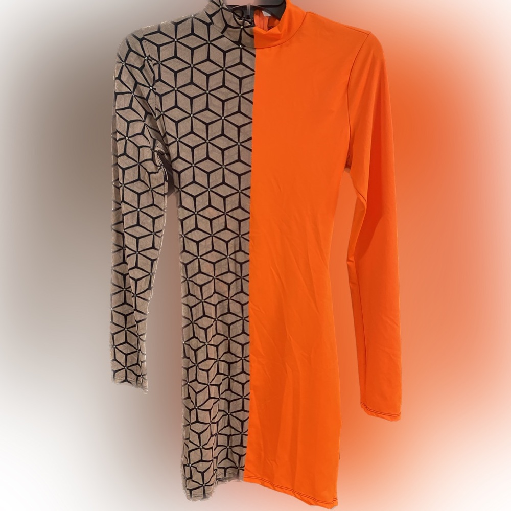Geometric Orange/ Brown Bodycon Minidress Size Medium